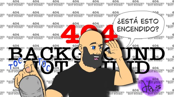 Salgo yo, calvo y con barba, dándole toques a un micro en primer plano y preguntando a alguien "fuera de cámara" si está encendido. El fondo es un error 404, imagen no encontrada.